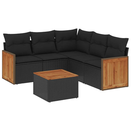 Loungegrupp med dynor 6 delar svart konstrotting