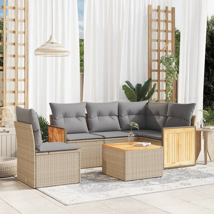 Soffgrupp för trädgården med dynor 6 delar beige konstrotting