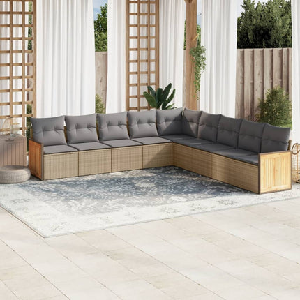 Soffgrupp för trädgården med dynor 9 delar beige konstrotting
