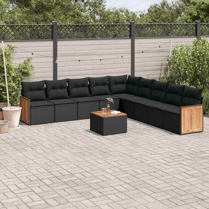 Loungegrupp 10 delar med svarta dynor konstrotting