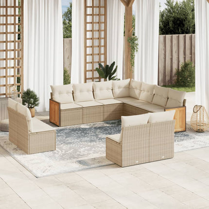 Loungegrupp för trädgården m. dynor 11 delar beige konstrotting