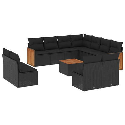 Loungegrupp med dynor 12 delar svart konstrotting