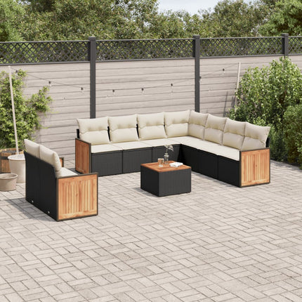 Loungegrupp 10 delar med svarta dynor konstrotting