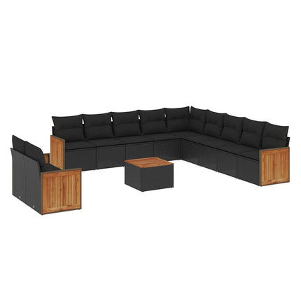 Loungegrupp med dynor 12 delar svart konstrotting
