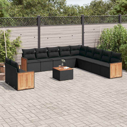 Loungegrupp med dynor 12 delar svart konstrotting