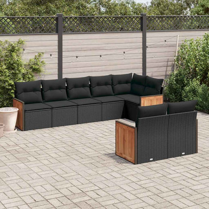 Loungegrupp för trädgården med dynor 8 delar svart konstrotting