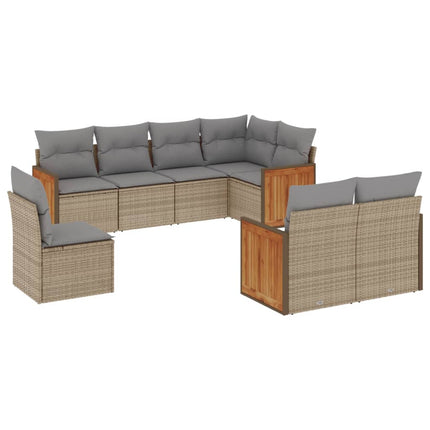 Matgrupp för trädgården med dynor 8 delar beige konstrotting
