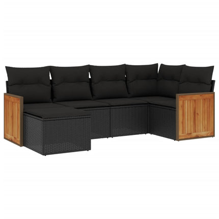 Loungegrupp med dynor 6 delar svart konstrotting
