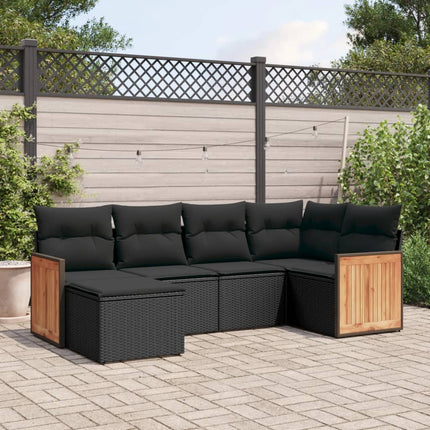 Loungegrupp med dynor 6 delar svart konstrotting