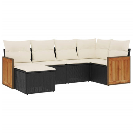 Loungegrupp med dynor 6 delar svart konstrotting