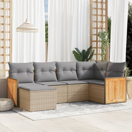 Soffgrupp för trädgården med dynor 6 delar beige konstrotting