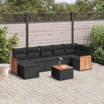 Loungegrupp för trädgården med dynor 8 delar svart konstrotting