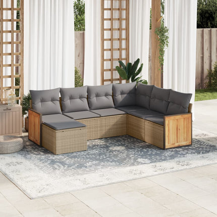 Matgrupp för trädgården med dynor 7 delar beige konstrotting