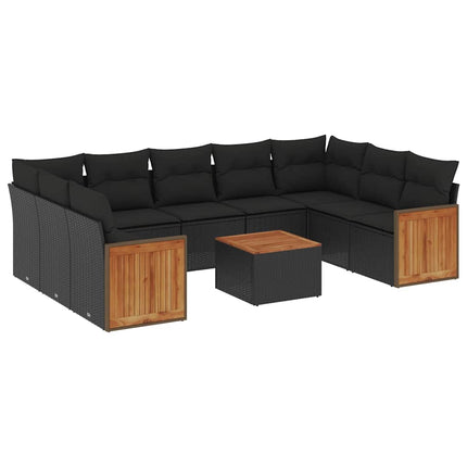 Loungegrupp 10 delar med svarta dynor konstrotting