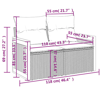 10 delar trädgårdssoffgrupp med dynor grå polyrotting