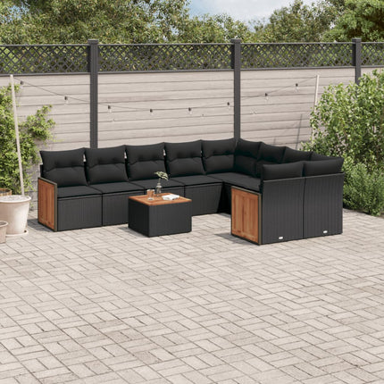 Loungegrupp 10 delar med svarta dynor konstrotting