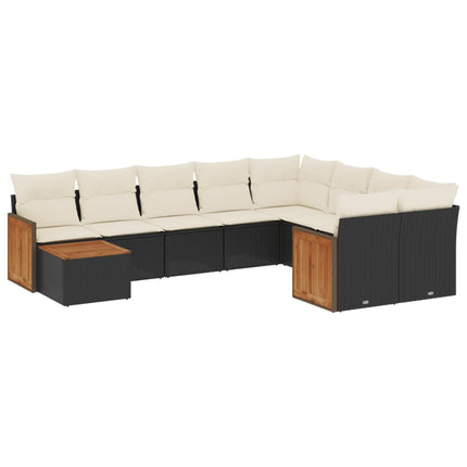 Loungegrupp 10 delar med svarta dynor konstrotting