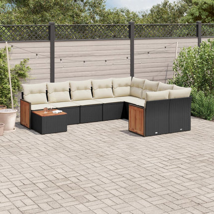 Loungegrupp 10 delar med svarta dynor konstrotting
