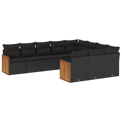 Loungegrupp 10 delar med svarta dynor konstrotting