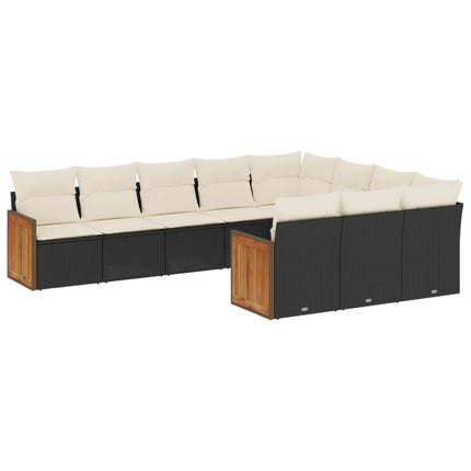 Loungegrupp 10 delar med svarta dynor konstrotting