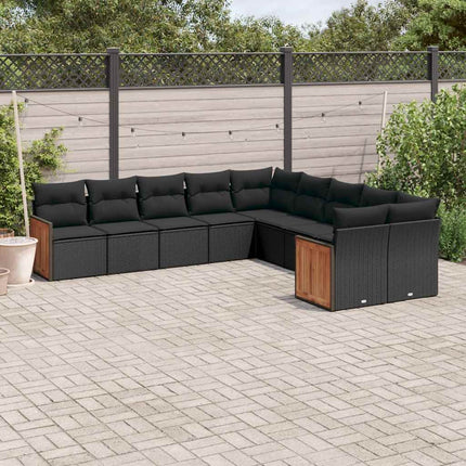 Loungegrupp 10 delar med svarta dynor konstrotting