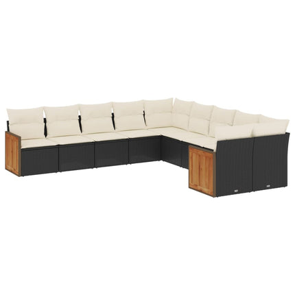 Loungegrupp 10 delar med svarta dynor konstrotting