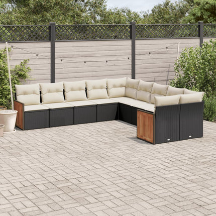 Loungegrupp 10 delar med svarta dynor konstrotting