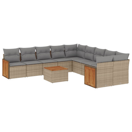 Loungegrupp för trädgården m. dynor 11 delar beige konstrotting