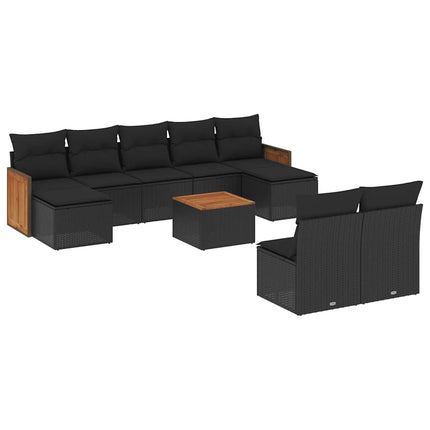 Loungegrupp 10 delar med svarta dynor konstrotting