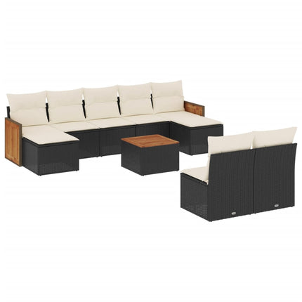 Loungegrupp 10 delar med svarta dynor konstrotting