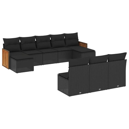 Loungegrupp 10 delar med svarta dynor konstrotting