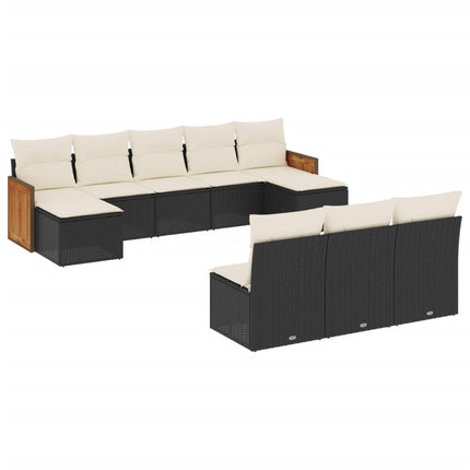 Loungegrupp 10 delar med svarta dynor konstrotting
