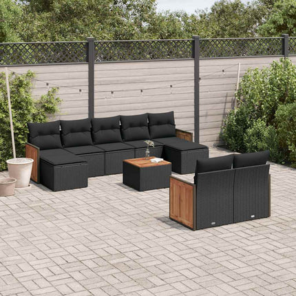 Loungegrupp 10 delar med svarta dynor konstrotting