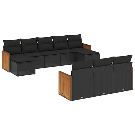 Loungegrupp 10 delar med svarta dynor konstrotting