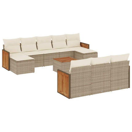 Loungegrupp för trädgården m. dynor 11 delar beige konstrotting