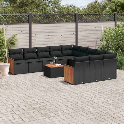 Loungegrupp med dynor 12 delar svart konstrotting