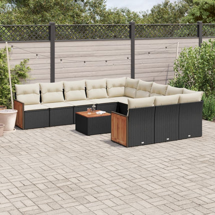 Loungegrupp med dynor 12 delar svart konstrotting