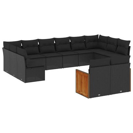 Loungegrupp med dynor 12 delar svart konstrotting