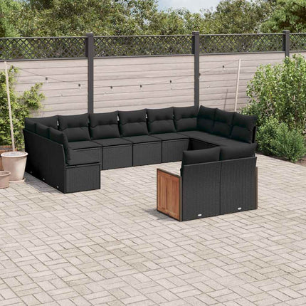 Loungegrupp med dynor 12 delar svart konstrotting