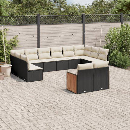 Loungegrupp med dynor 12 delar svart konstrotting