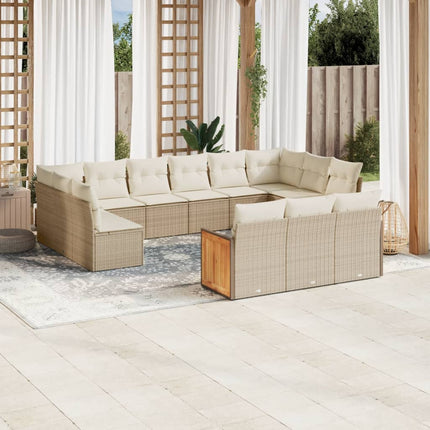 Soffgrupp för trädgården med dynor 13 delar beige konstrotting