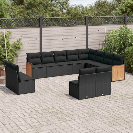 Loungegrupp med dynor 12 delar svart konstrotting