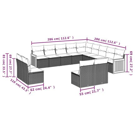 13 delar trädgårdssoffgrupp med dynor grå polyrotting