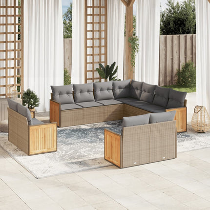 Loungegrupp för trädgården m. dynor 11 delar beige konstrotting
