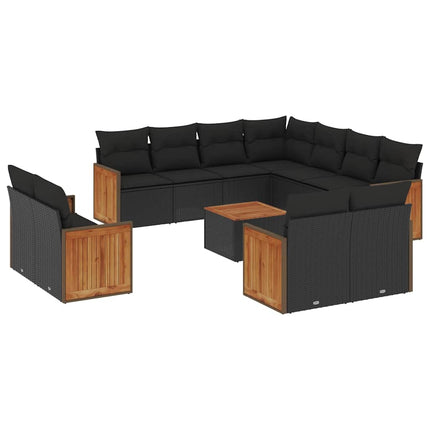 Loungegrupp med dynor 12 delar svart konstrotting