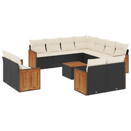 Loungegrupp med dynor 12 delar svart konstrotting