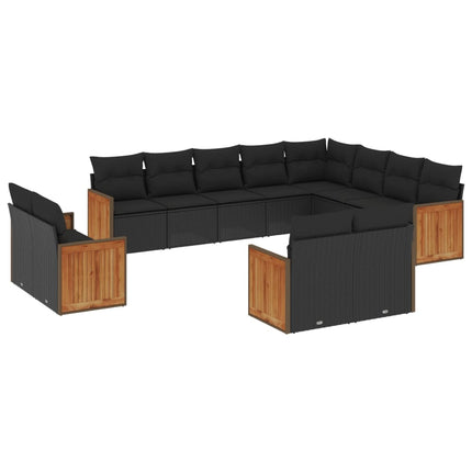 Loungegrupp med dynor 12 delar svart konstrotting