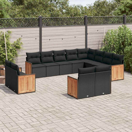 Loungegrupp med dynor 12 delar svart konstrotting