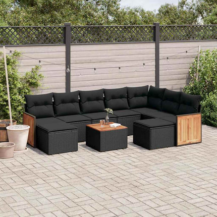 Loungegrupp 10 delar med svarta dynor konstrotting