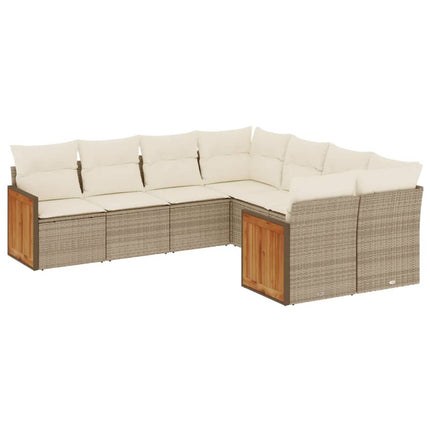 Matgrupp för trädgården med dynor 8 delar beige konstrotting